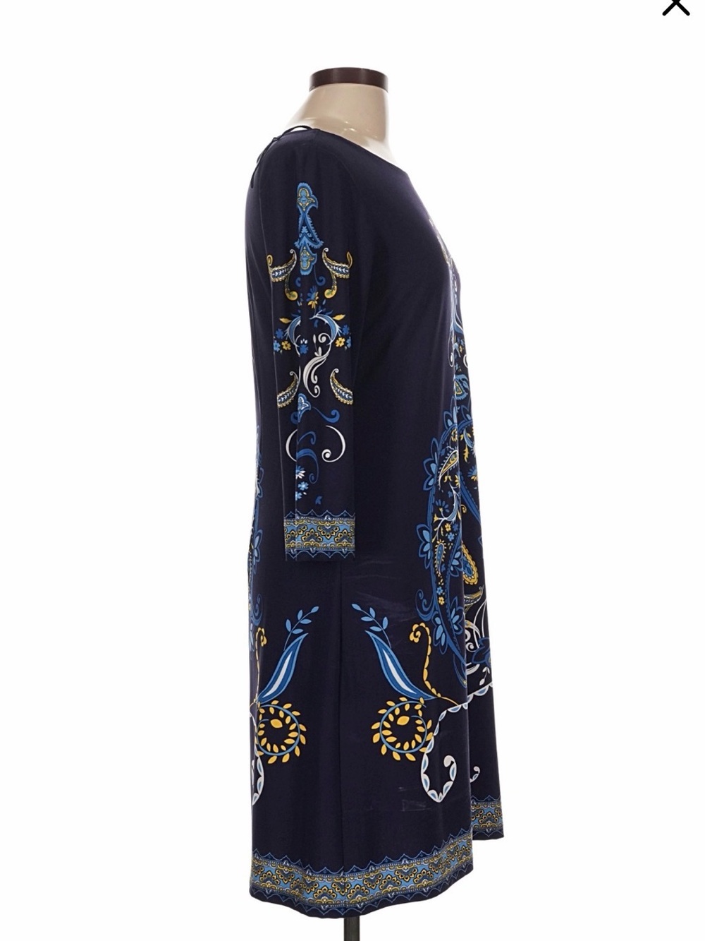 Maggy London | London Times | Navy Blue Paisley-Print Midi Dress | Size 10 - Picture 3 of 6